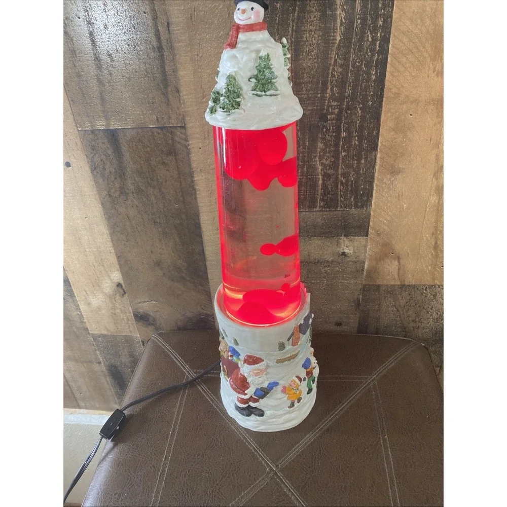 Vintage 1990s Creative Motion Christmas Lava Lamp Snowman & Santa Claus‎ Scene